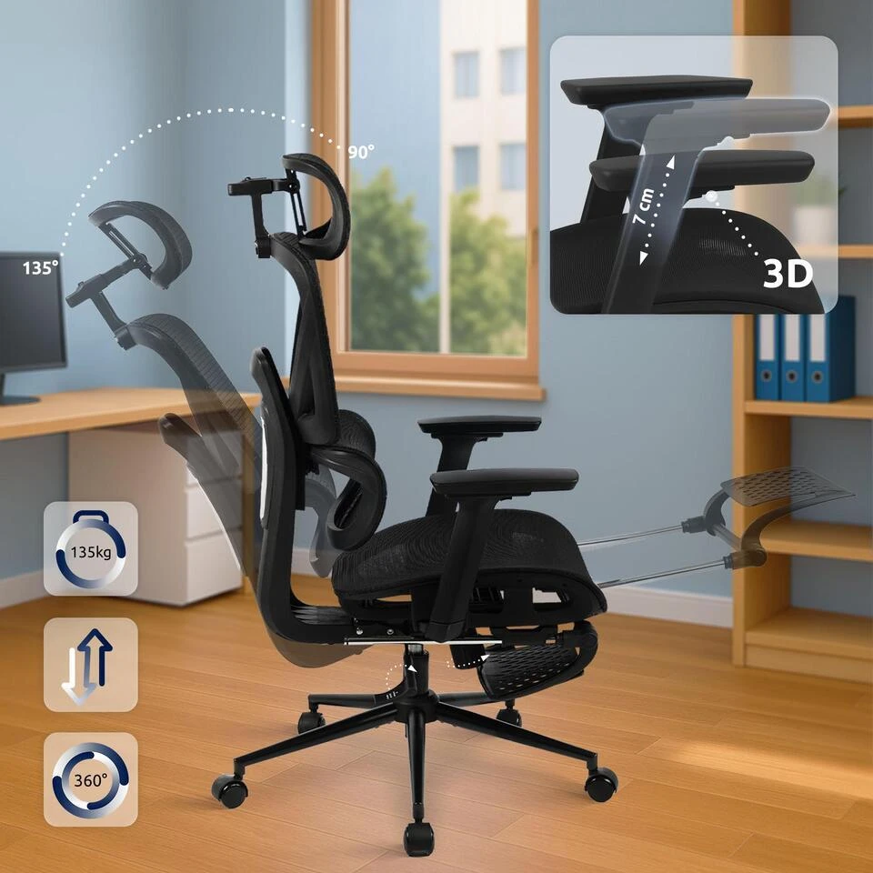 CLP Bureaustoel Beresford Zwart Frame - Stof - Zwart 6 CLP Bureaustoel Beresford Zwart Frame - Stof - Zwart - Afbeelding 4