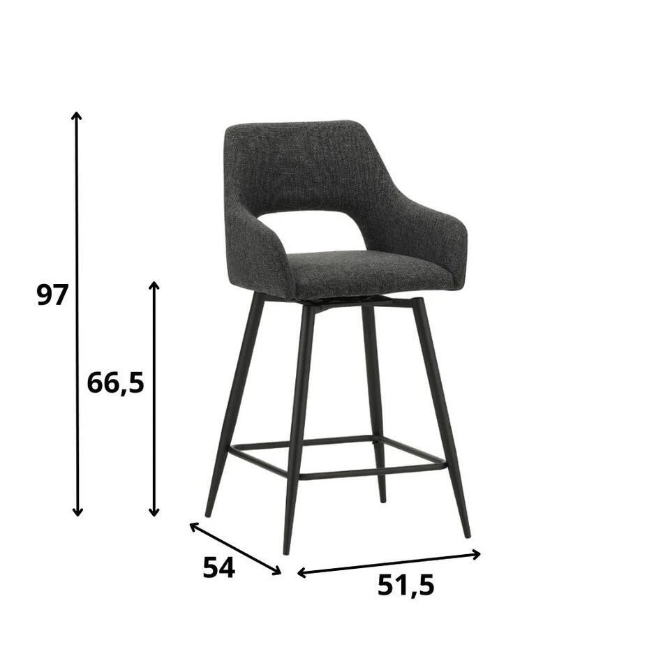 Barkruk Skye Draaibaar Met Armleuning Zwart - Zithoogte 66,50 Cm - Stof - Zwart 8 Barkruk Skye Draaibaar Met Armleuning Zwart - Zithoogte 66,50 Cm - Stof - Zwart - Afbeelding 6