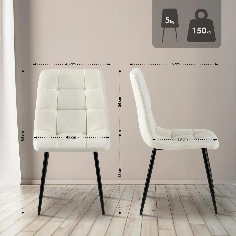 CLP Set Van 4 Eetkamerstoel Antibes Zwart Frame - Stof - Creme 4 CLP Set Van 4 Eetkamerstoel Antibes Zwart Frame - Stof - Creme - Afbeelding 2