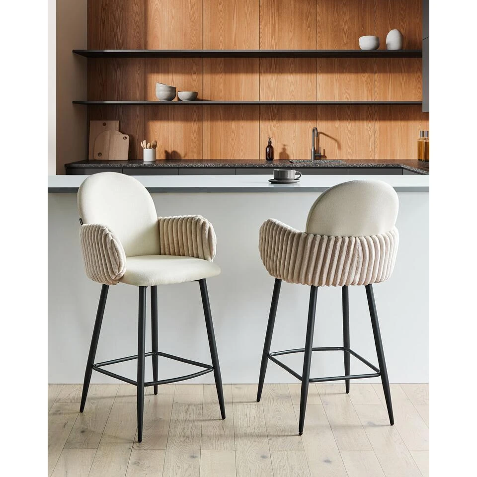 AMITY - Barkruk Set Van 2 - Lichtbeige - Polyester 4 AMITY - Barkruk Set Van 2 - Lichtbeige - Polyester - Afbeelding 2