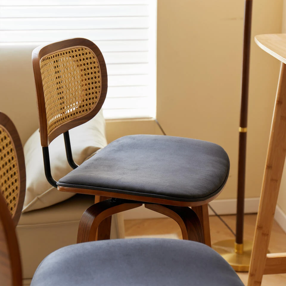 Set Van 2 Barkrukken Hout Rotan 5 Set Van 2 Barkrukken Hout Rotan - Afbeelding 3