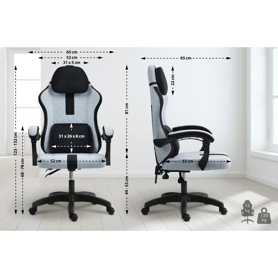CLP Bureaustoel Miltona Zwart Frame - Stof - Grijs/zwart 4 CLP Bureaustoel Miltona Zwart Frame - Stof - Grijs/zwart - Afbeelding 2