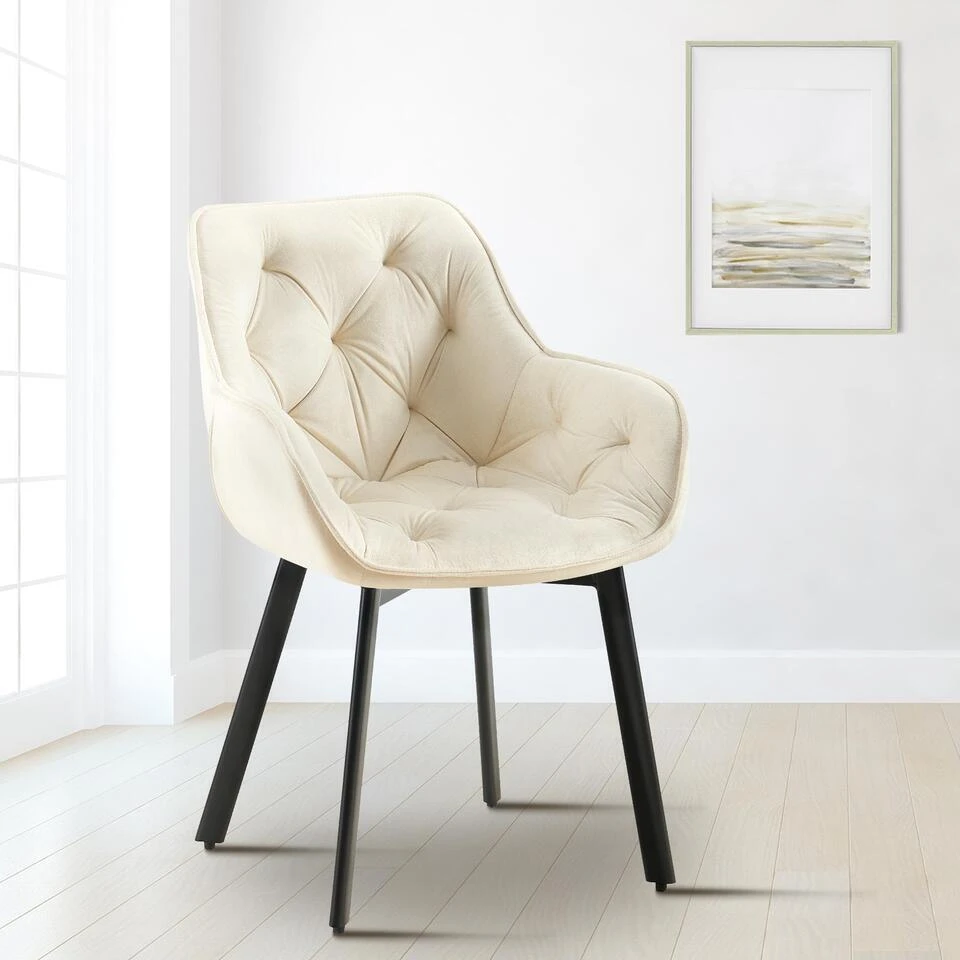 CLP Eetkamerstoel Antigo Zwart Frame - Fluweel - Creme 5 CLP Eetkamerstoel Antigo Zwart Frame - Fluweel - Creme - Afbeelding 3