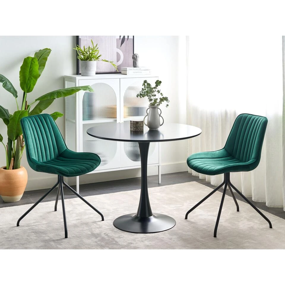 Beliani Eetkamerstoel NAVASOTA - Groen Fluweel 4 Beliani Eetkamerstoel NAVASOTA - Groen Fluweel - Afbeelding 2