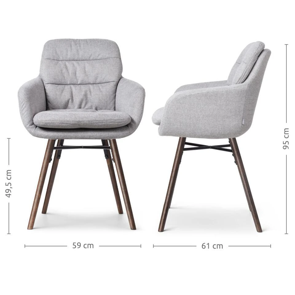 Nolon Nena-Mia Eetkamerstoel Grijs - Met Armleuning - Walnoot 6 Nolon Nena-Mia Eetkamerstoel Grijs - Met Armleuning - Walnoot - Afbeelding 4