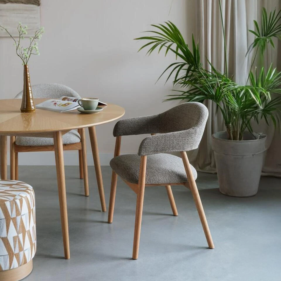 Eetkamerstoel Donkerbruin Stof - 54x56x81cm - Indy - Set Van 2 4 Eetkamerstoel Donkerbruin Stof - 54x56x81cm - Indy - Set Van 2 - Afbeelding 2