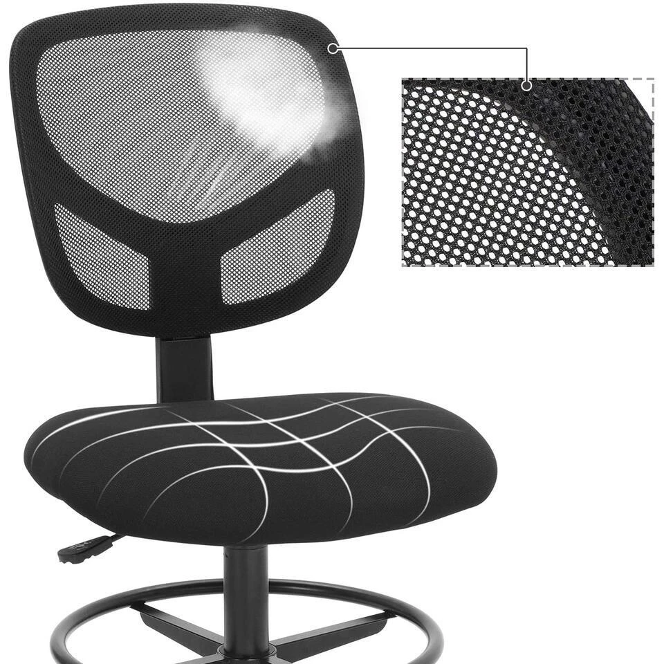 Songmics Hoge Bureaustoel Met Verstelbare Voetring Ines - Zwart 8 Songmics Hoge Bureaustoel Met Verstelbare Voetring Ines - Zwart - Afbeelding 6