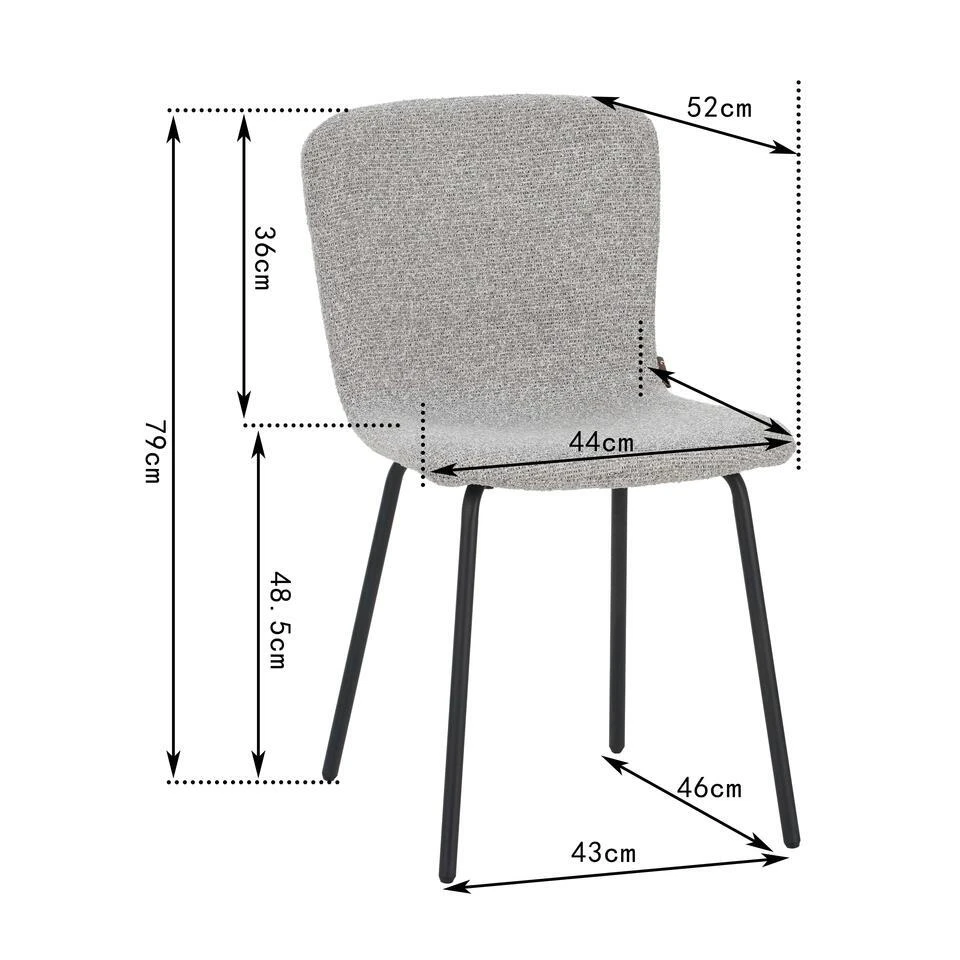 Luca Eetkamerstoel Grijs Stof - Set Van 4 8 Luca Eetkamerstoel Grijs Stof - Set Van 4 - Afbeelding 6