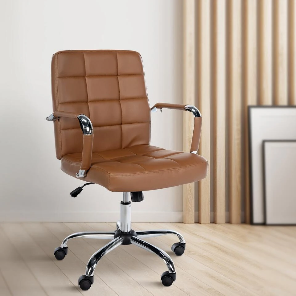 CLP Bureaustoel Ashland Chroom Frame - Kunstleer - Licht Bruin 5 CLP Bureaustoel Ashland Chroom Frame - Kunstleer - Licht Bruin - Afbeelding 3