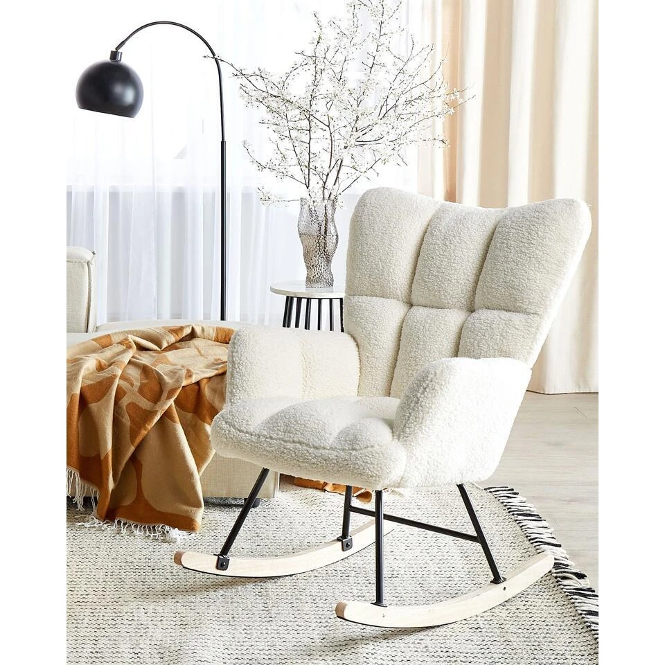 OULU - Schommelstoel - Wit - Bouclé 4 OULU - Schommelstoel - Wit - Bouclé - Afbeelding 2