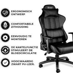Ocazi Chicago Gamingstoel - Bureaustoel - Zwart -Leen Bakker Winkel e166b8aa8ad04a6db028622ce9827c9c