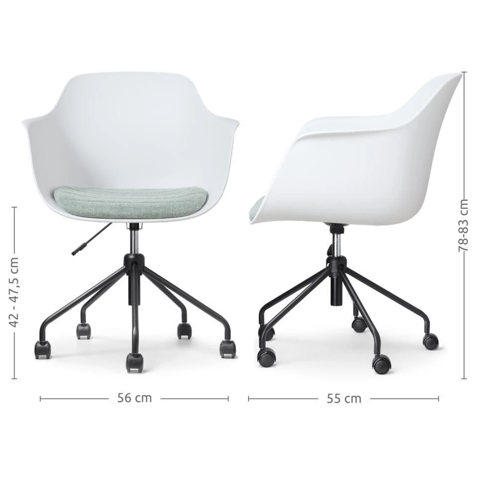Nolon Nout-Liz Bureaustoel Wit - Zacht Groen Kussen - Zwart Onderstel 6 Nolon Nout-Liz Bureaustoel Wit - Zacht Groen Kussen - Zwart Onderstel - Afbeelding 4