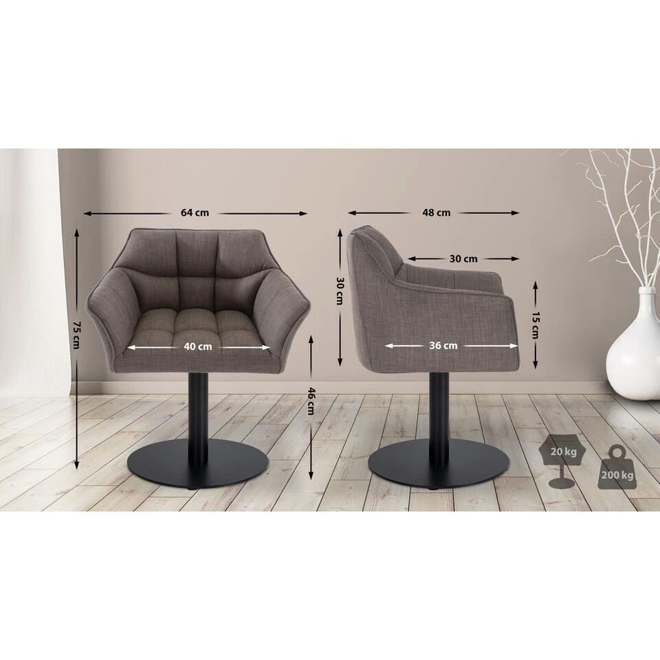 CLP Lounger Damaso Zwart Frame - Stof - Grijs 4 CLP Lounger Damaso Zwart Frame - Stof - Grijs - Afbeelding 2