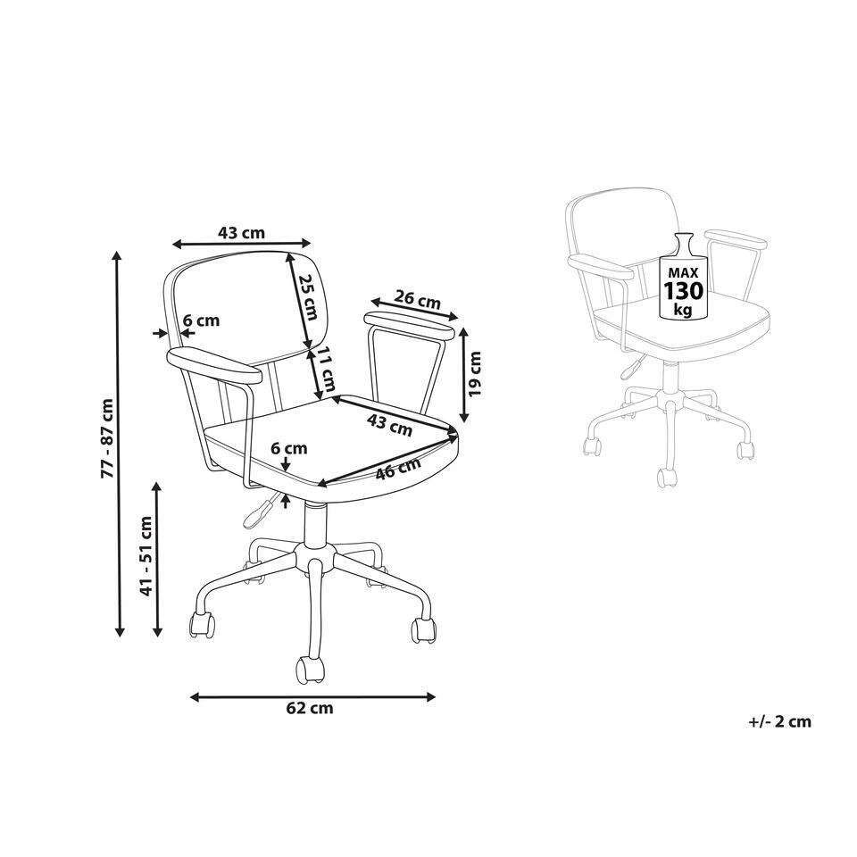 Beliani Bureaustoel ALGERITA - Zwart/Wit Fluweel 5 Beliani Bureaustoel ALGERITA - Zwart/Wit Fluweel - Afbeelding 3