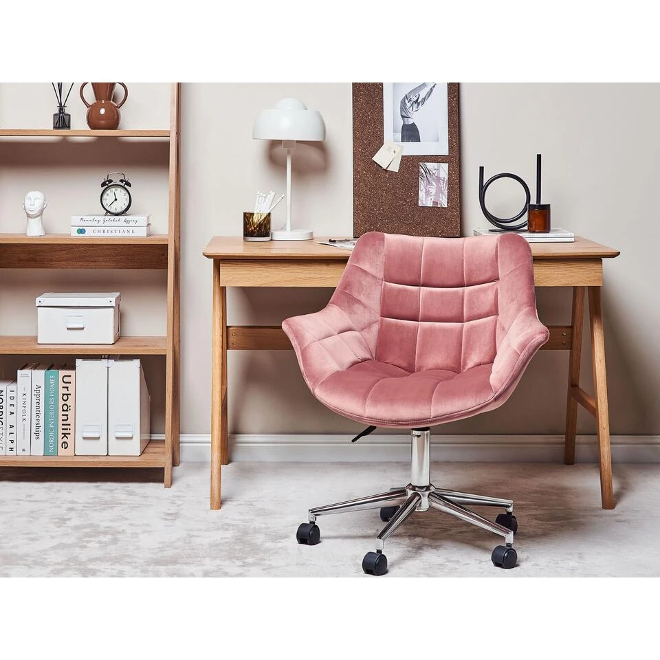 Beliani Bureaustoel LABELLE - Roze Fluweel 4 Beliani Bureaustoel LABELLE - Roze Fluweel - Afbeelding 2