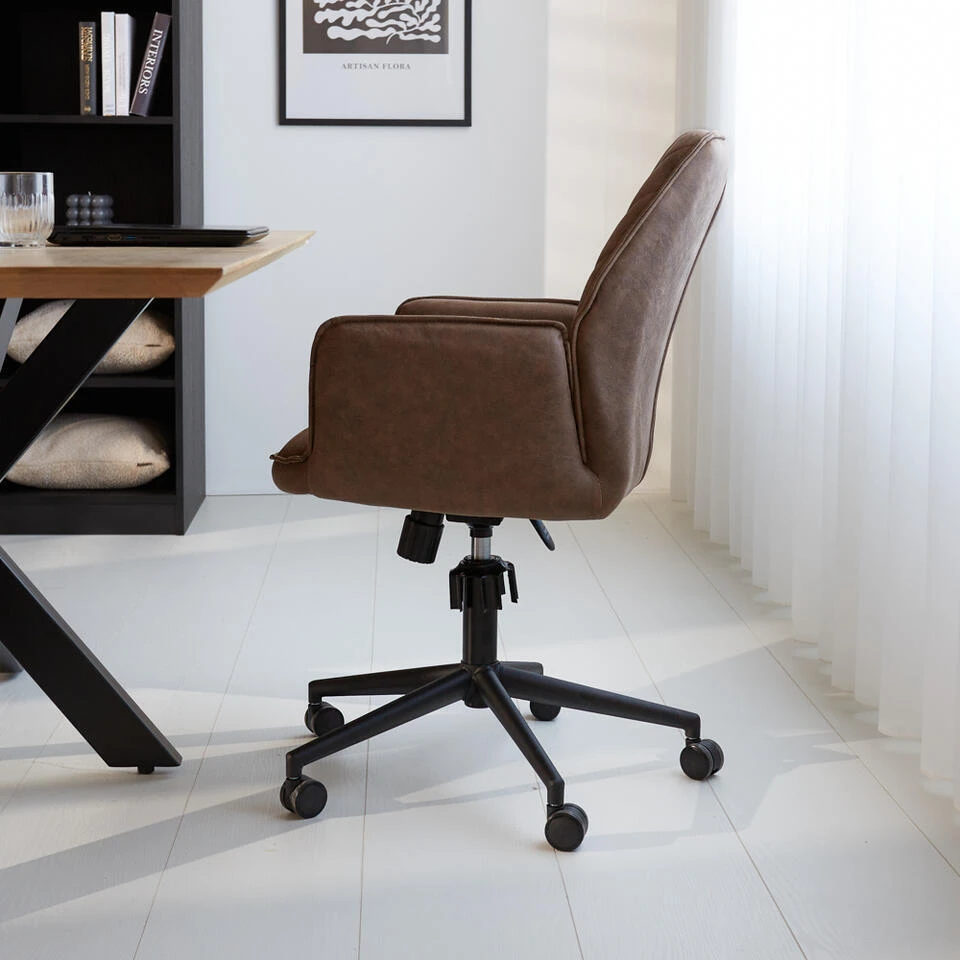 Industriële Draaibare Bureaustoel Novan Taupe - 52x57x87 Cm - Stof - Taupe 4 Industriële Draaibare Bureaustoel Novan Taupe - 52x57x87 Cm - Stof - Taupe - Afbeelding 2