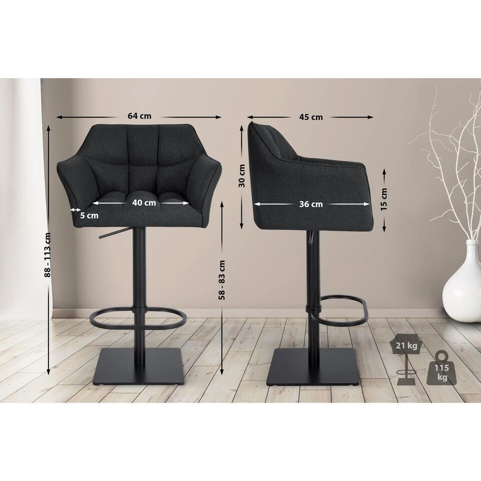 CLP Barkruk Damaso Zwart Frame - Vilt - Antraciet 4 CLP Barkruk Damaso Zwart Frame - Vilt - Antraciet - Afbeelding 2