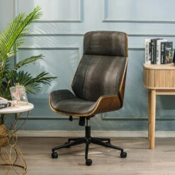 Houten En Zwarte Kunstleren Bureaustoel -Leen Bakker Winkel fc39d0aae2ac46eb80742408a6e63345