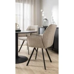 Eetkamerstoel Raffy Met Armleuning - Stof - Zand -Leen Bakker Winkel sf 10307089 1011